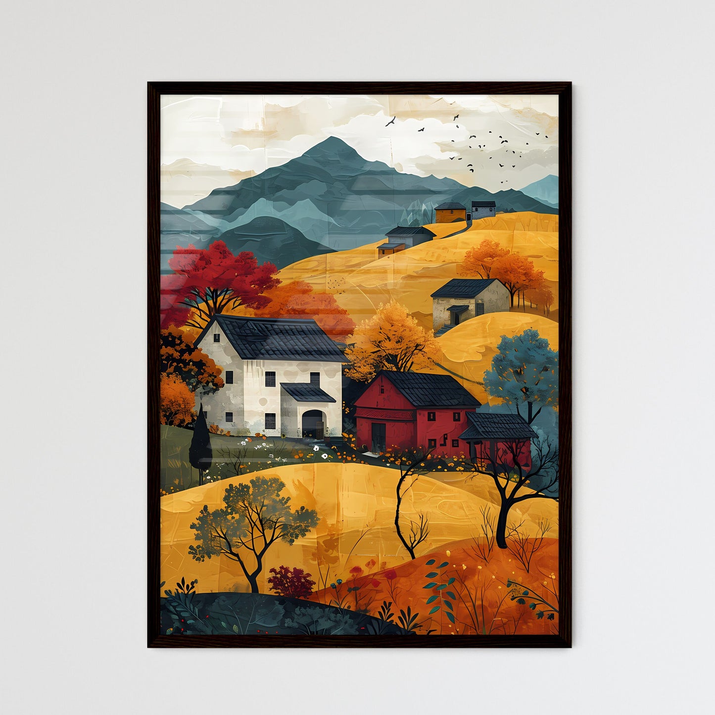 A Poster of Mountains landscape - A Painting Of Houses In A Valley Default Title