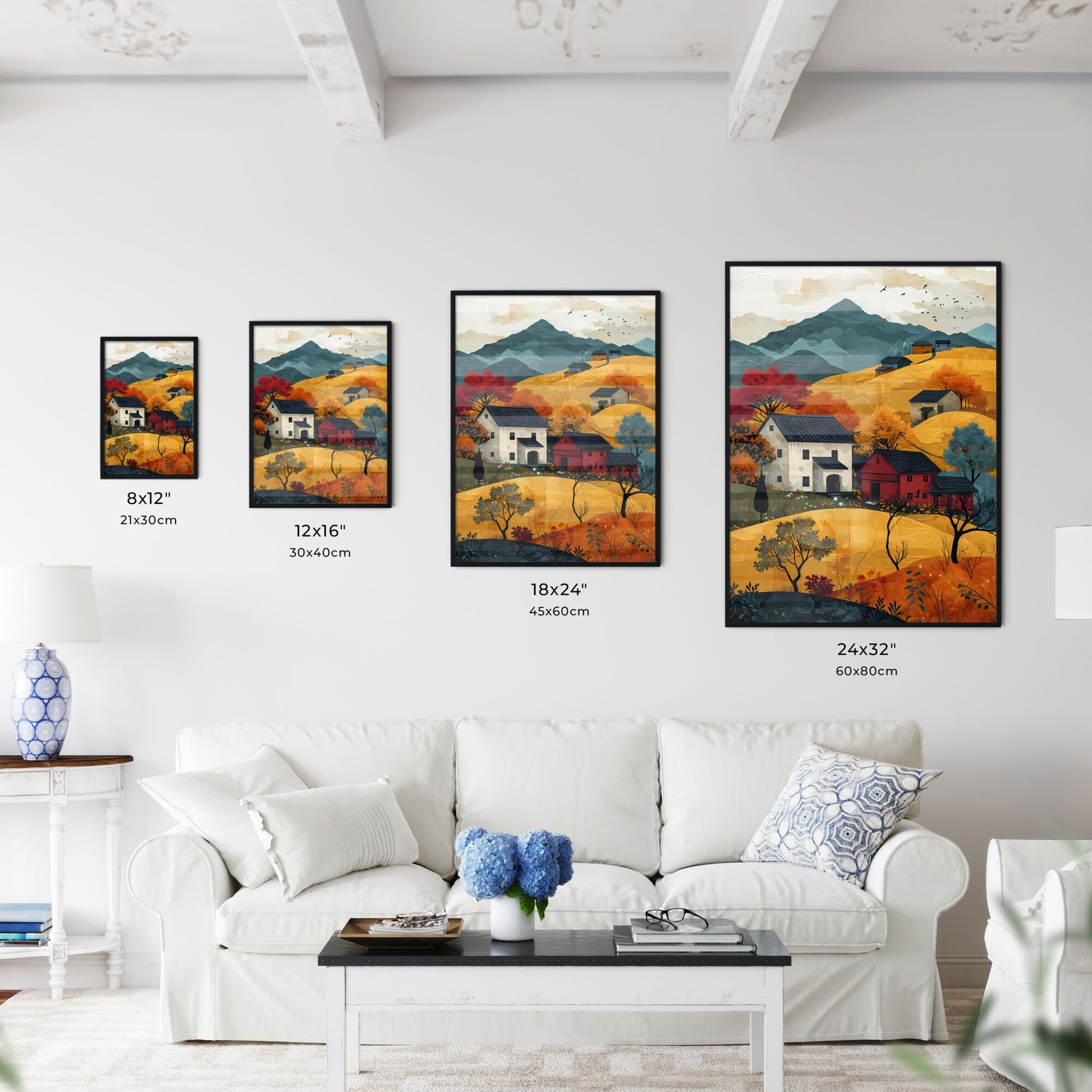 A Poster of Mountains landscape - A Painting Of Houses In A Valley Default Title