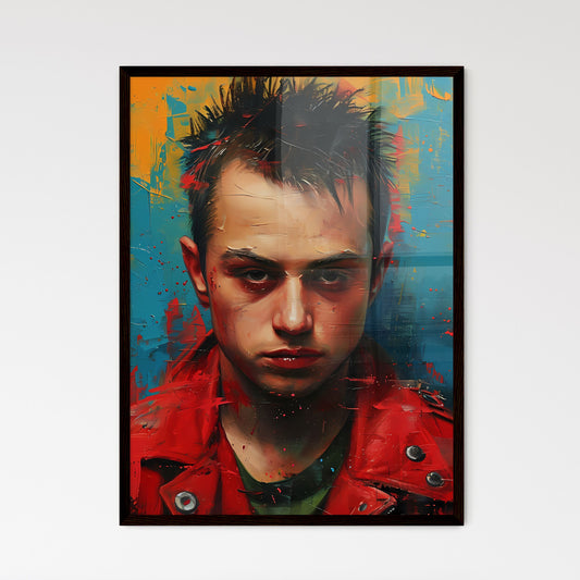 A Poster of Travis Bickle Portrait with colorful Background - A Man With Spiky Hair Wearing A Red Jacket Default Title