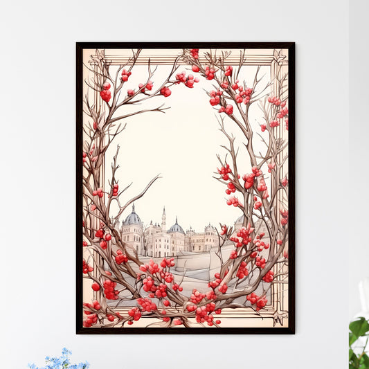 A Poster of Holiday Frame made from Christmas tree - A Drawing Of A Tree With Red Berries Framed Art