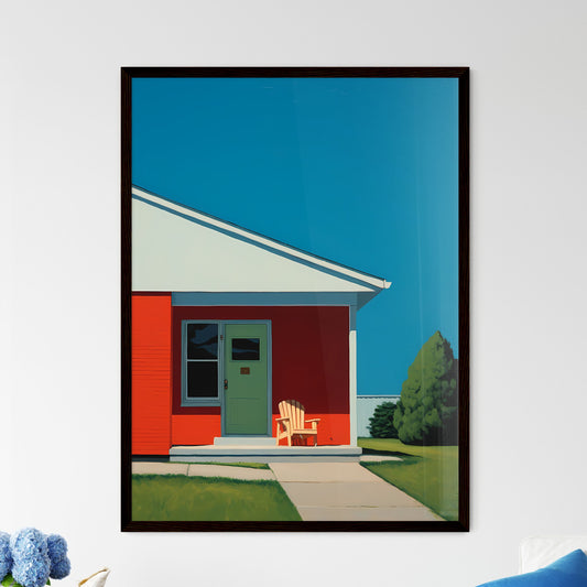 A Poster of nursing home saturated color - A Red House With A Lawn And A Chair Framed Art