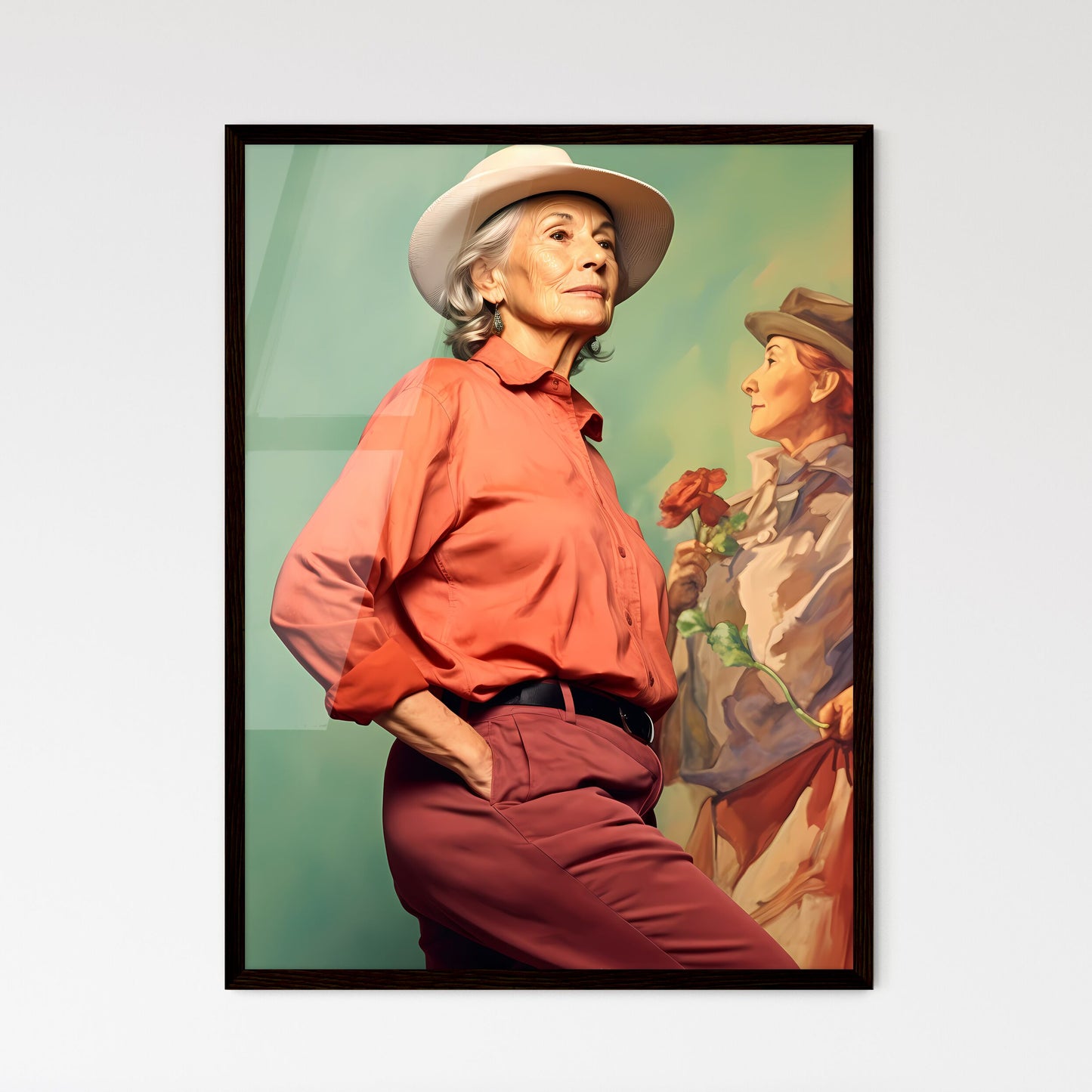 A Poster of Woman in her 70s wearing stylish - Framed Art Print