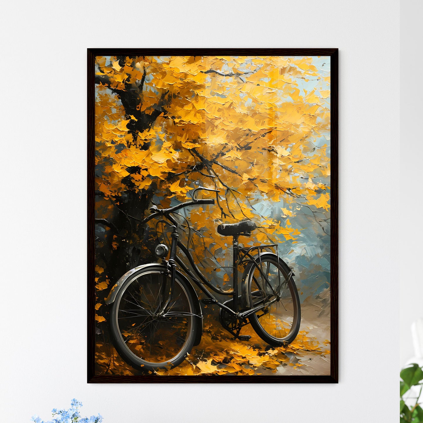 A Poster of an oil painting of a bicycle aga - Framed Art Print