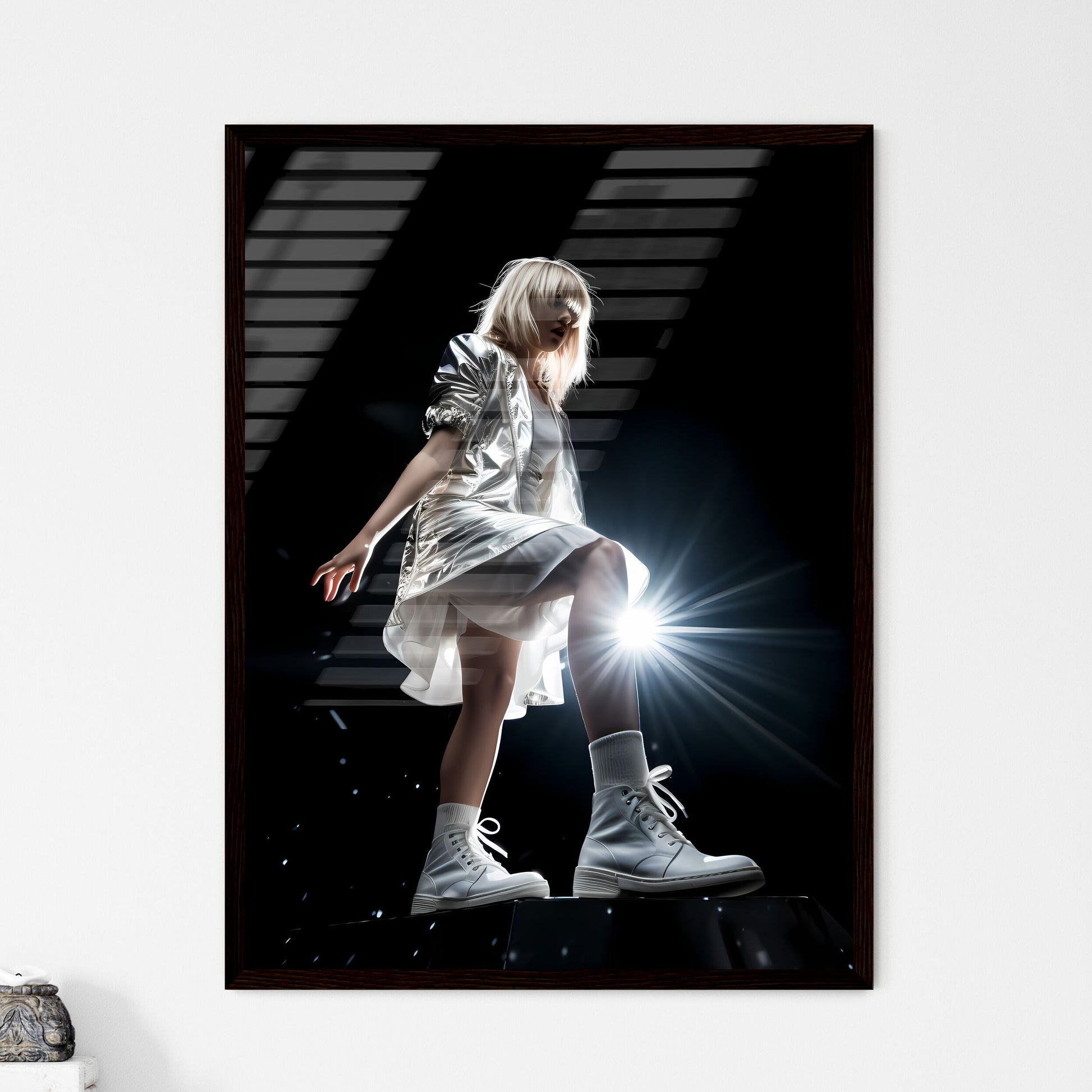 A Poster of very low angle - A Woman In A Silver Dress And White Boots Default Title