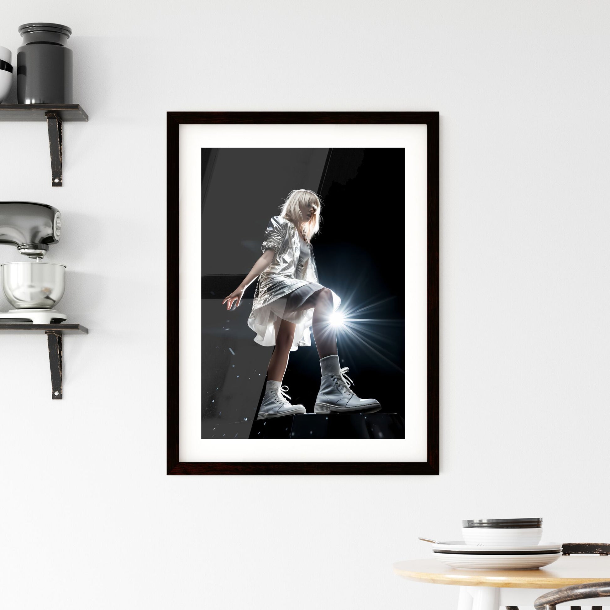 A Poster of very low angle - A Woman In A Silver Dress And White Boots Default Title