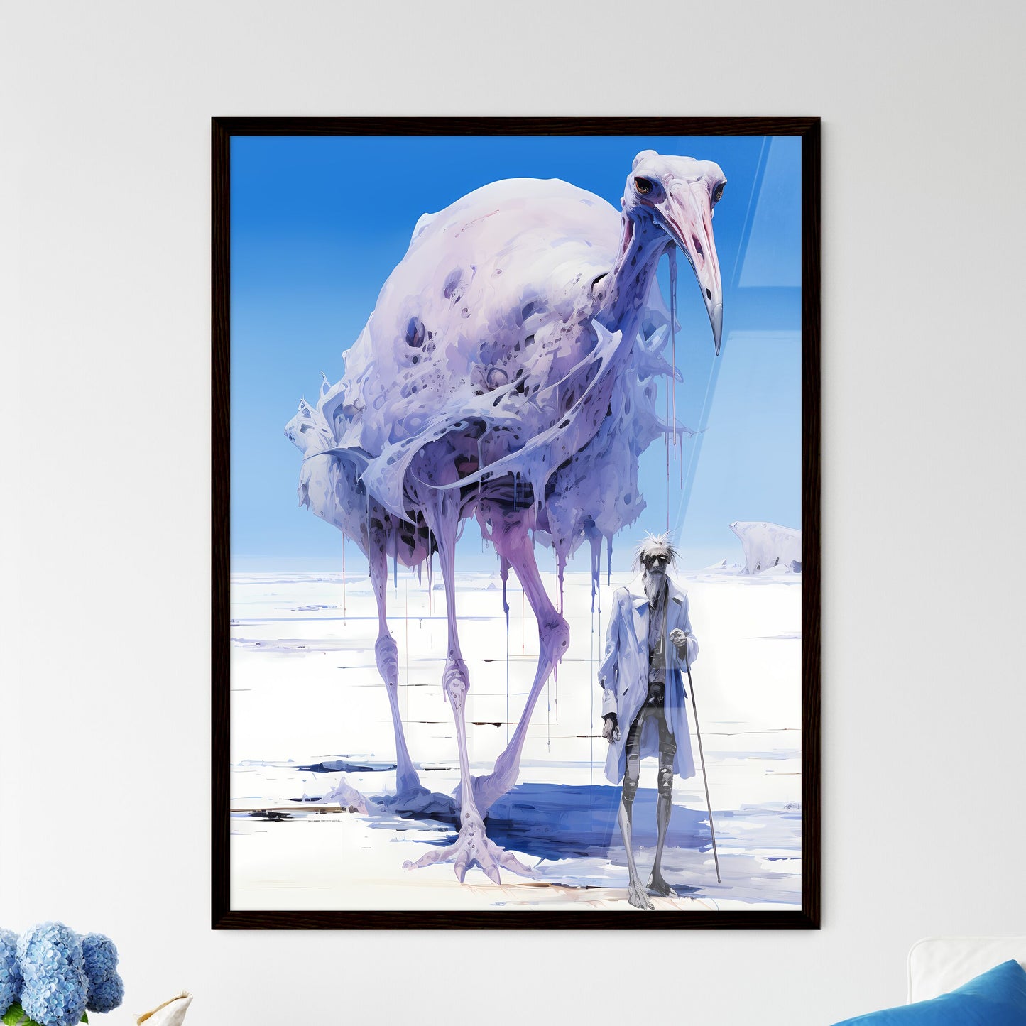 A Poster of A rider on a large ostrich  Wall Art