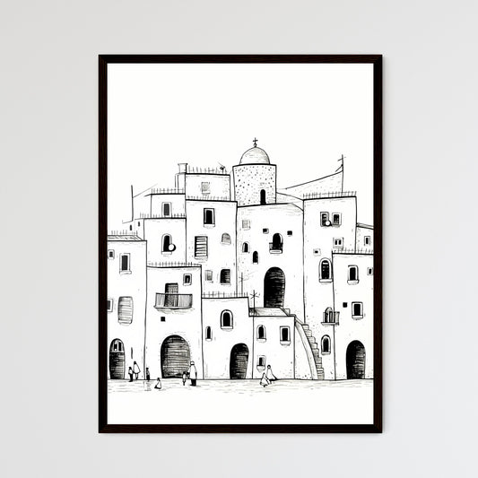 A Poster of Trapani TP city center and some people - A Drawing Of A Building Framed Art