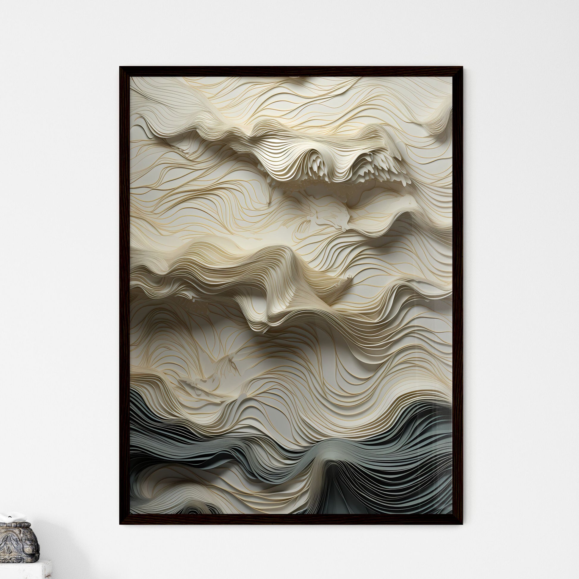 A Poster of gold and silver paper sculpture  - Framed Art Print