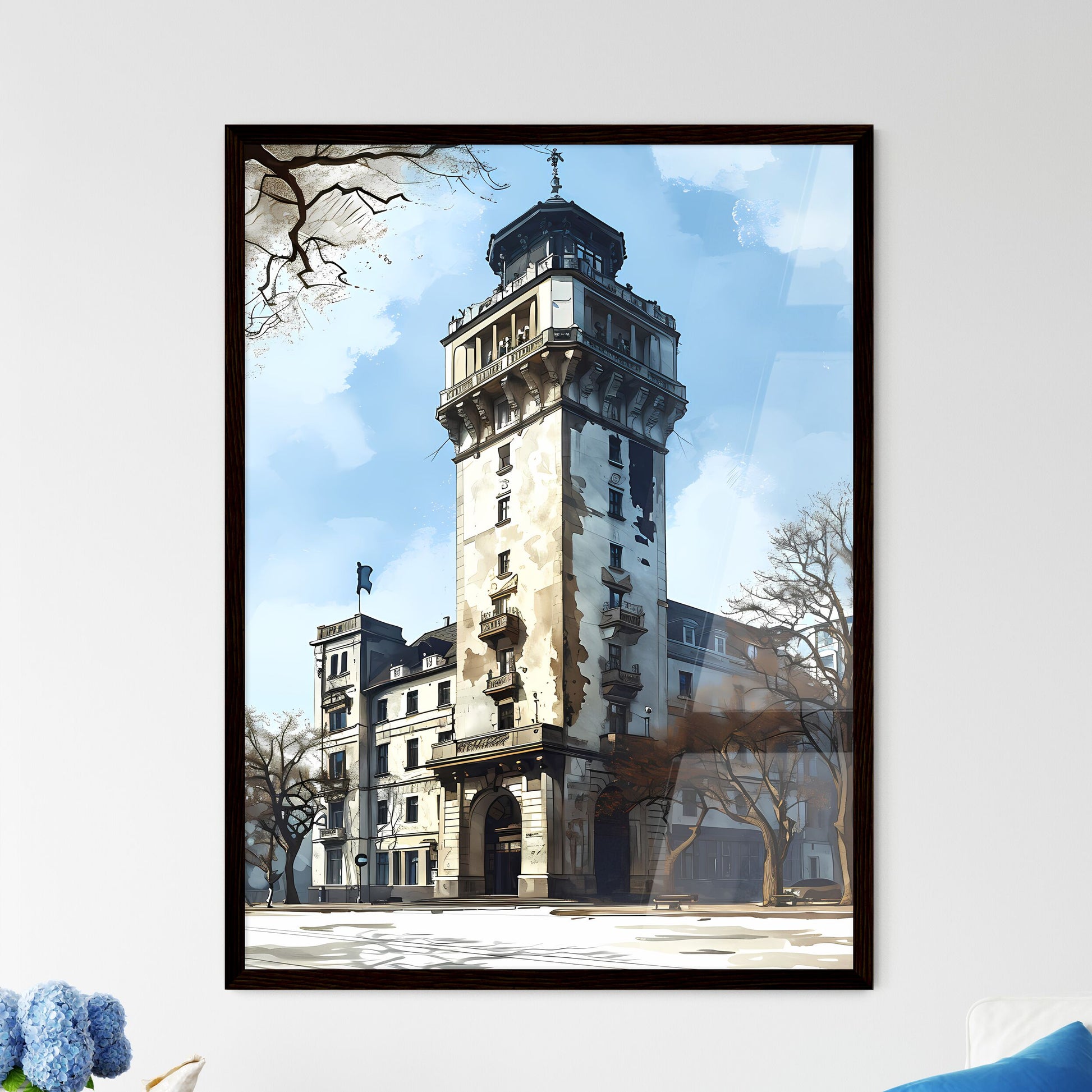 A Poster of Darmstadt Hesse germany Skyline - A Building With A Tower Default Title