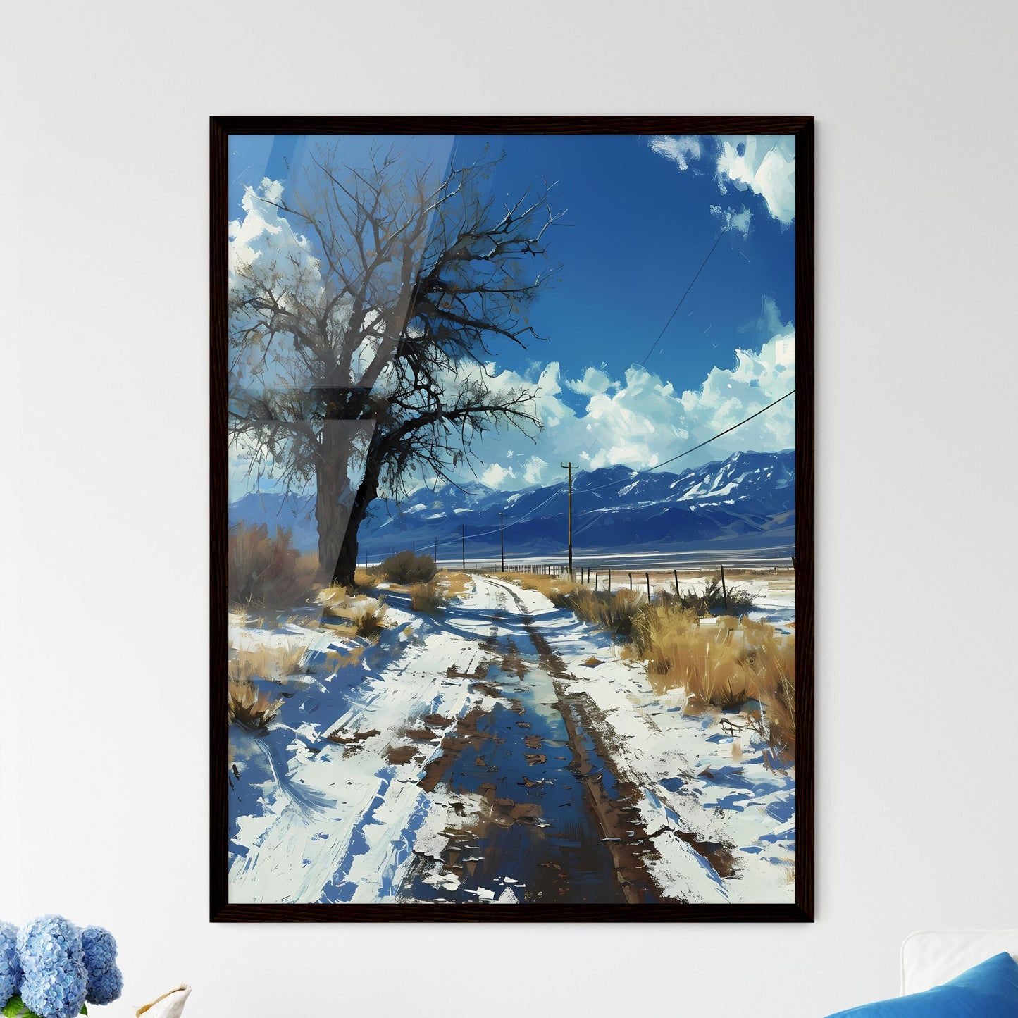 A Poster of winter desert day landscape - A  - Framed Art Print
