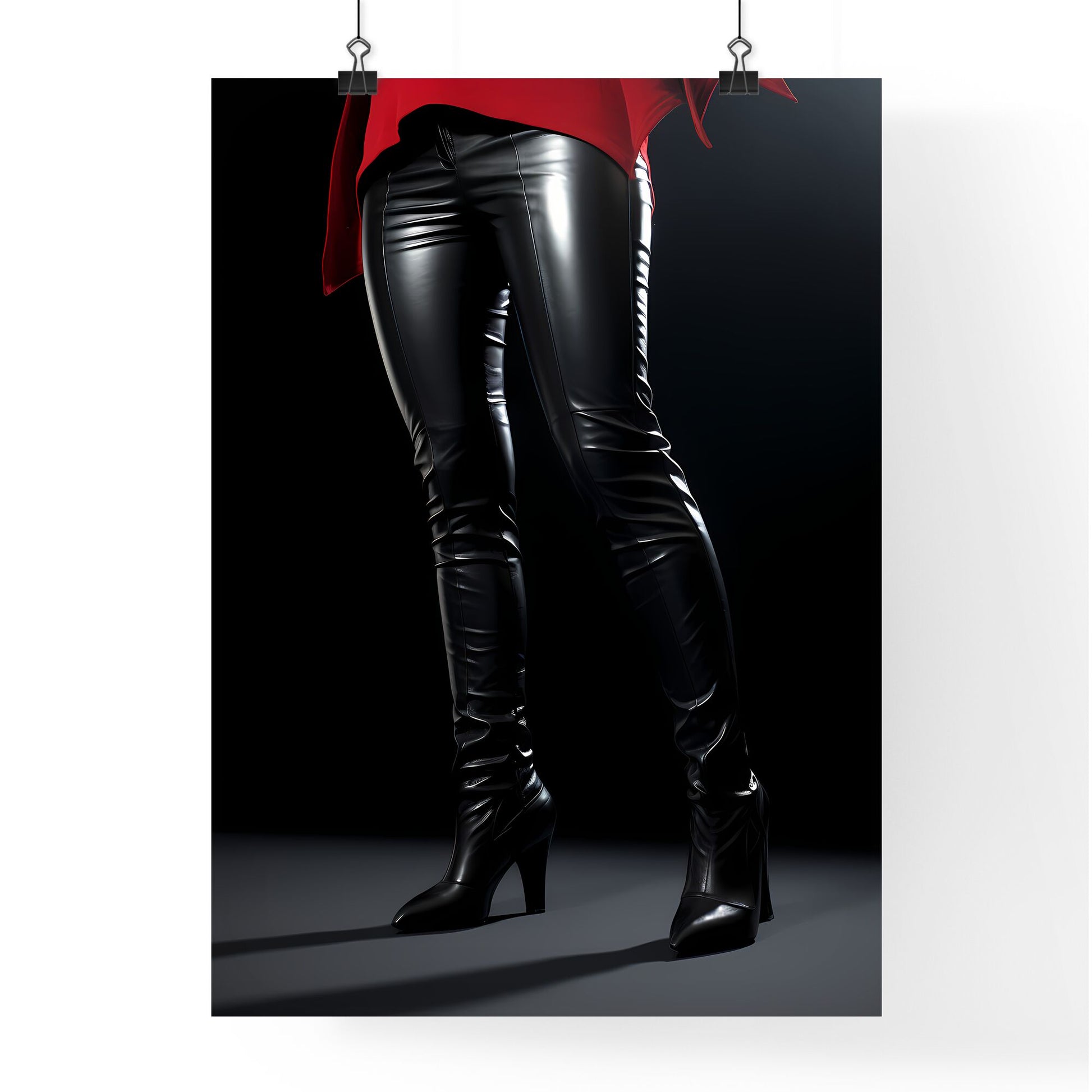 A Poster of female black skintight leather pants hips - A Woman Wearing Black Leather Pants And Red Tie Default Title