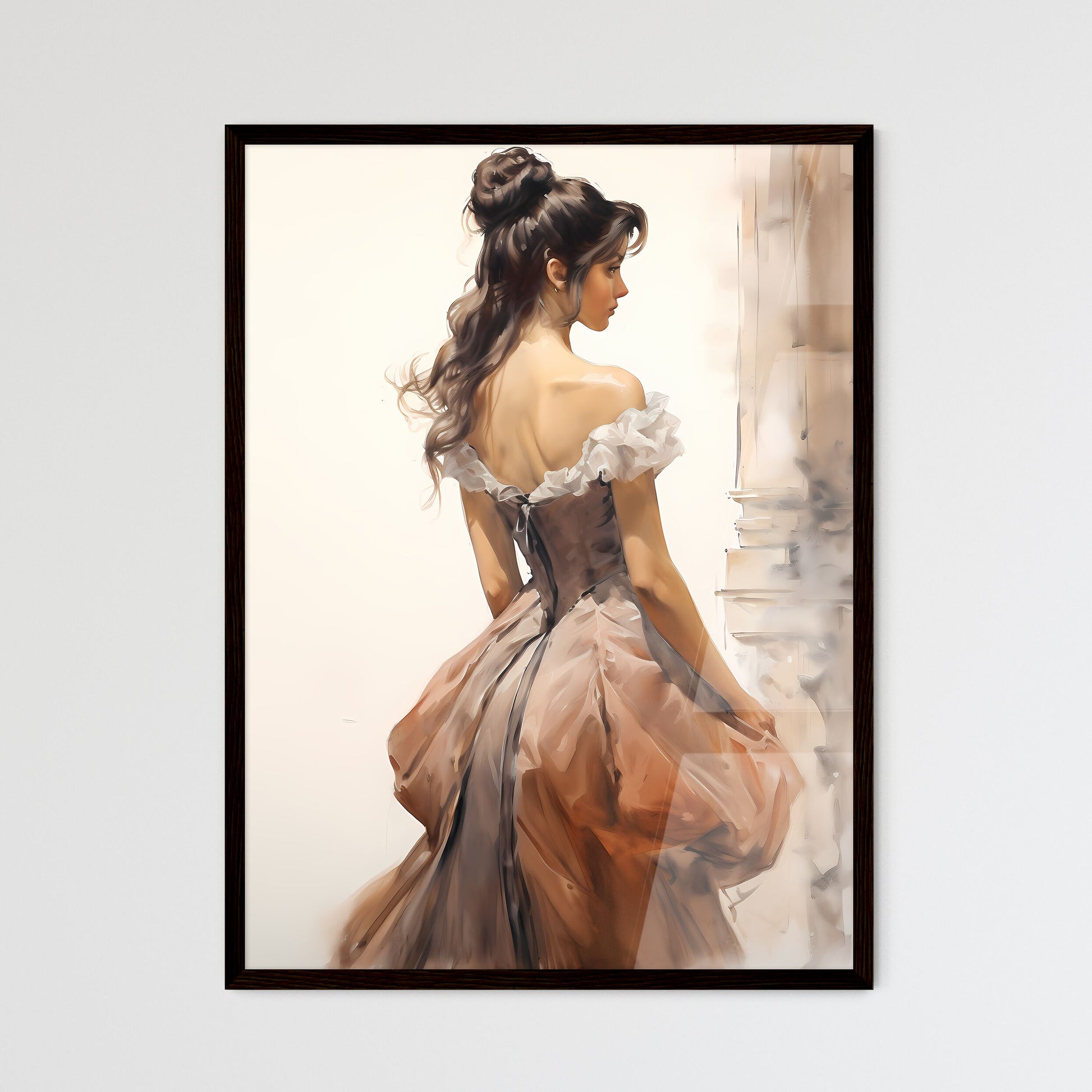 A Poster of rear view of woman with a victor - Framed Art Print