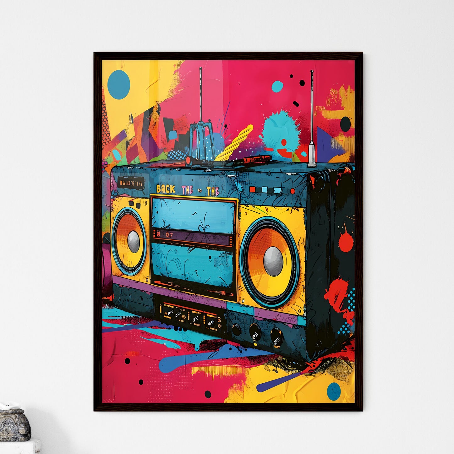 A Poster of 'back to the 80s'in a colorful b - Framed Art Print