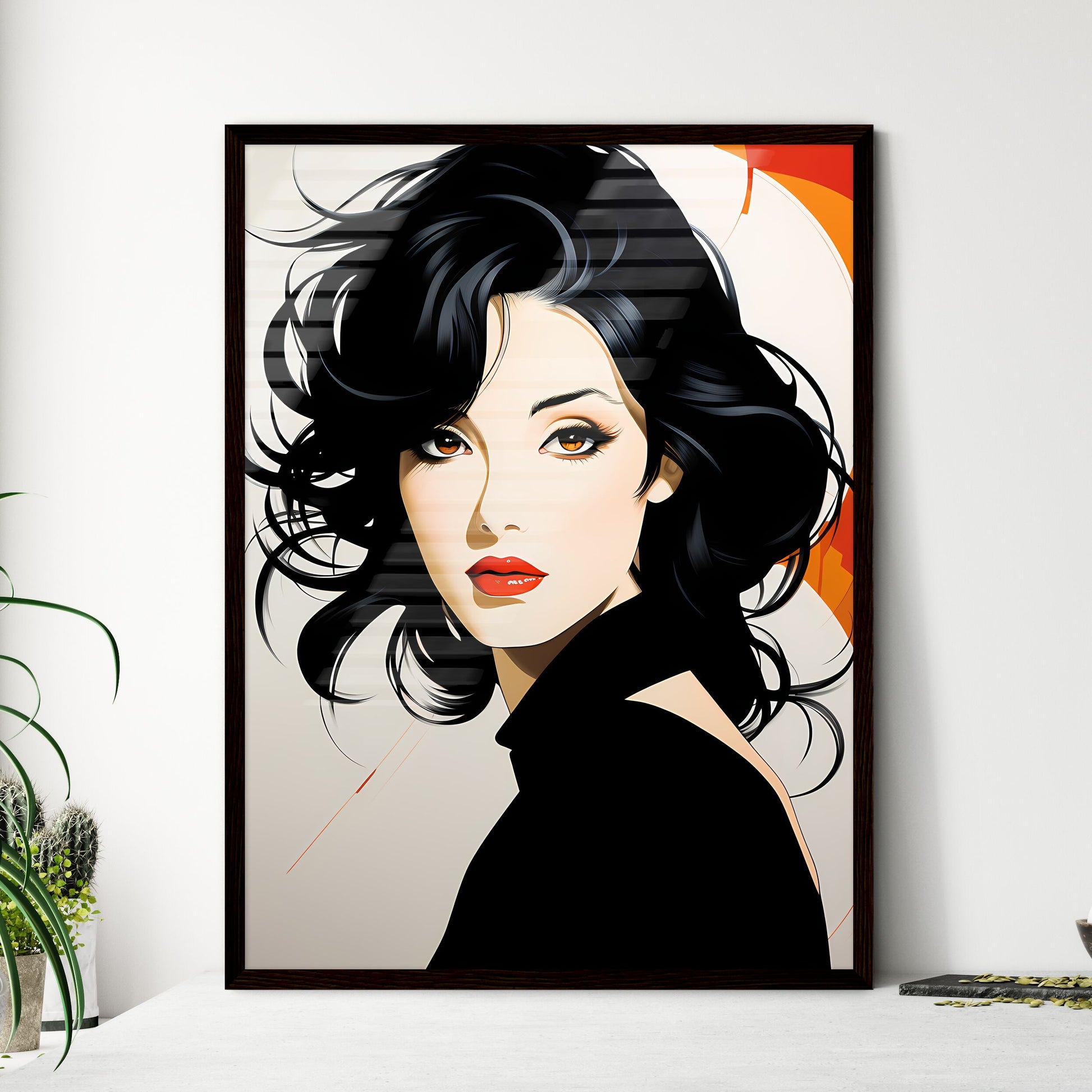 A Poster of Illustration - A Woman With Black Hair And Red Lips Default Title