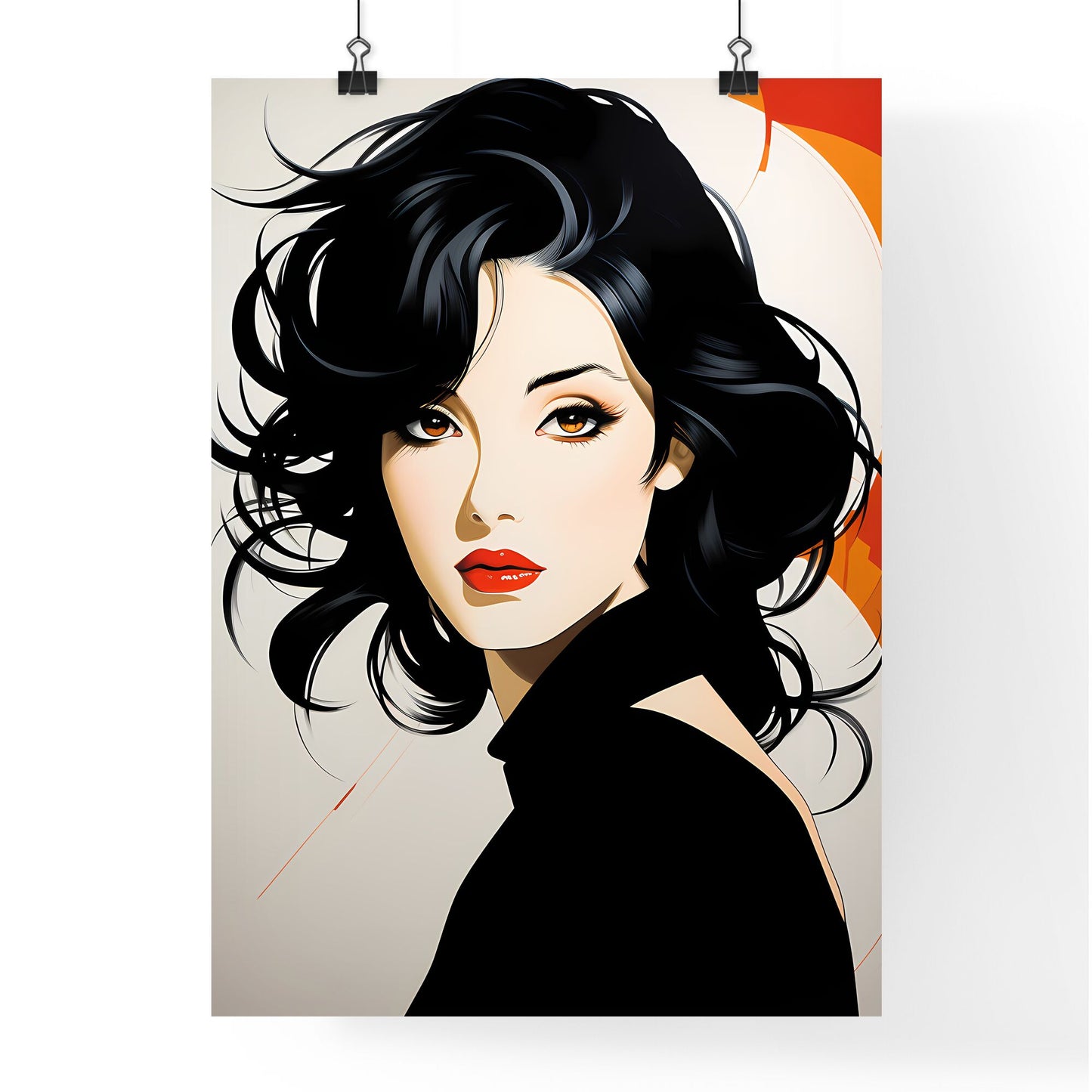 A Poster of Illustration - A Woman With Black Hair And Red Lips Default Title