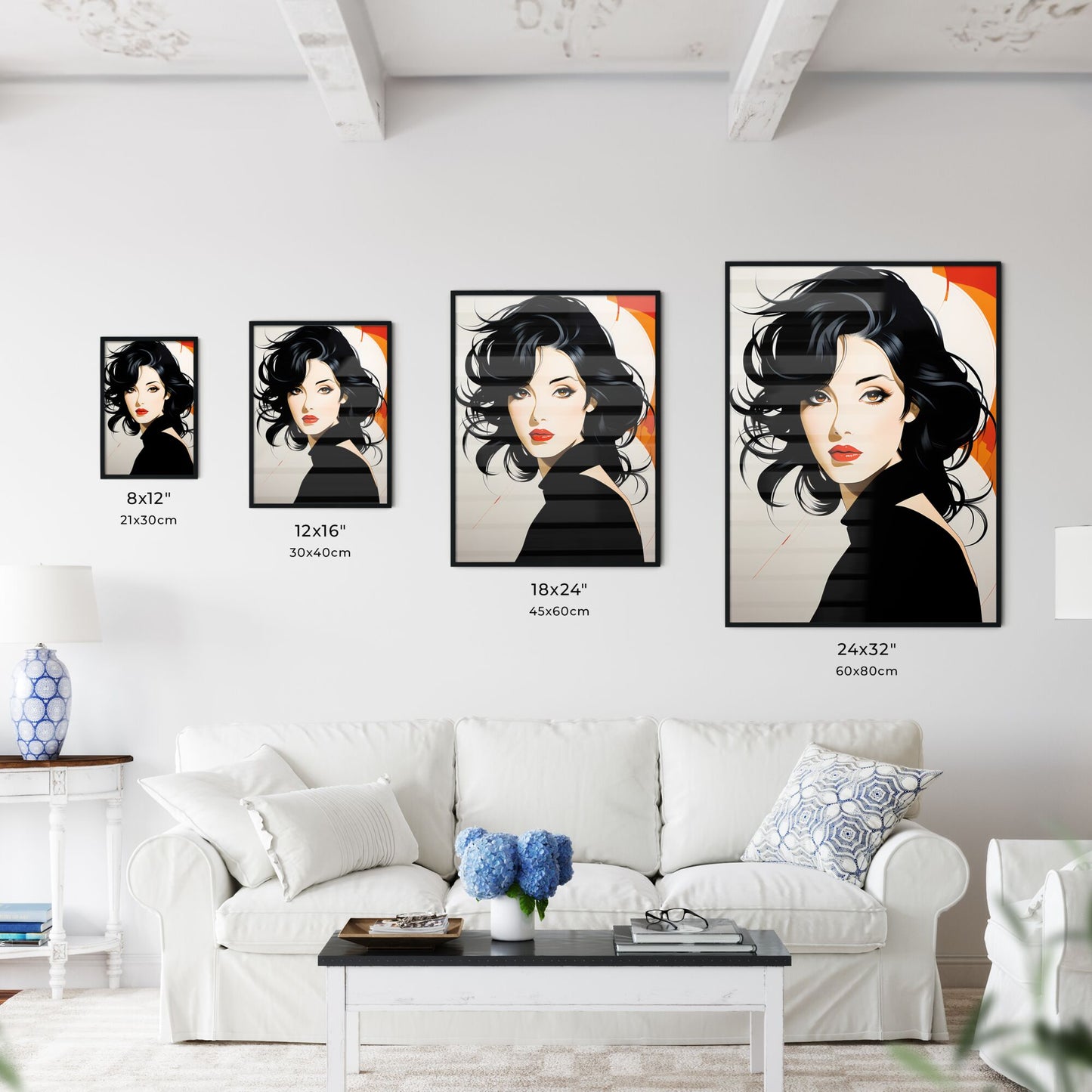 A Poster of Illustration - A Woman With Black Hair And Red Lips Default Title