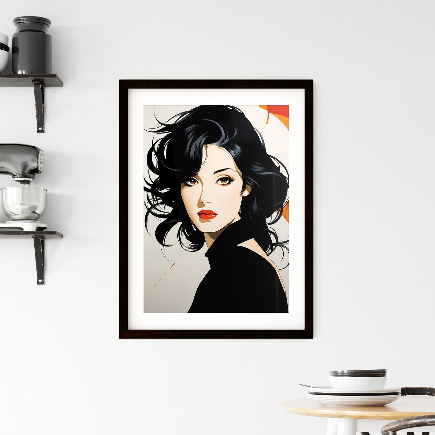 A Poster of Illustration - A Woman With Black Hair And Red Lips Default Title