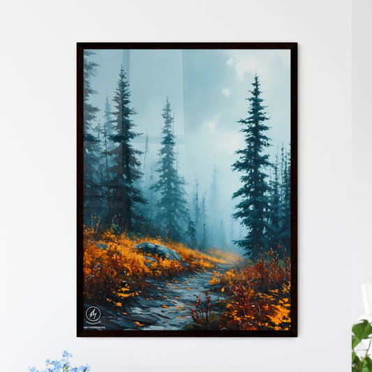 A Poster of tree mountain forest near mist - - Framed Art Print