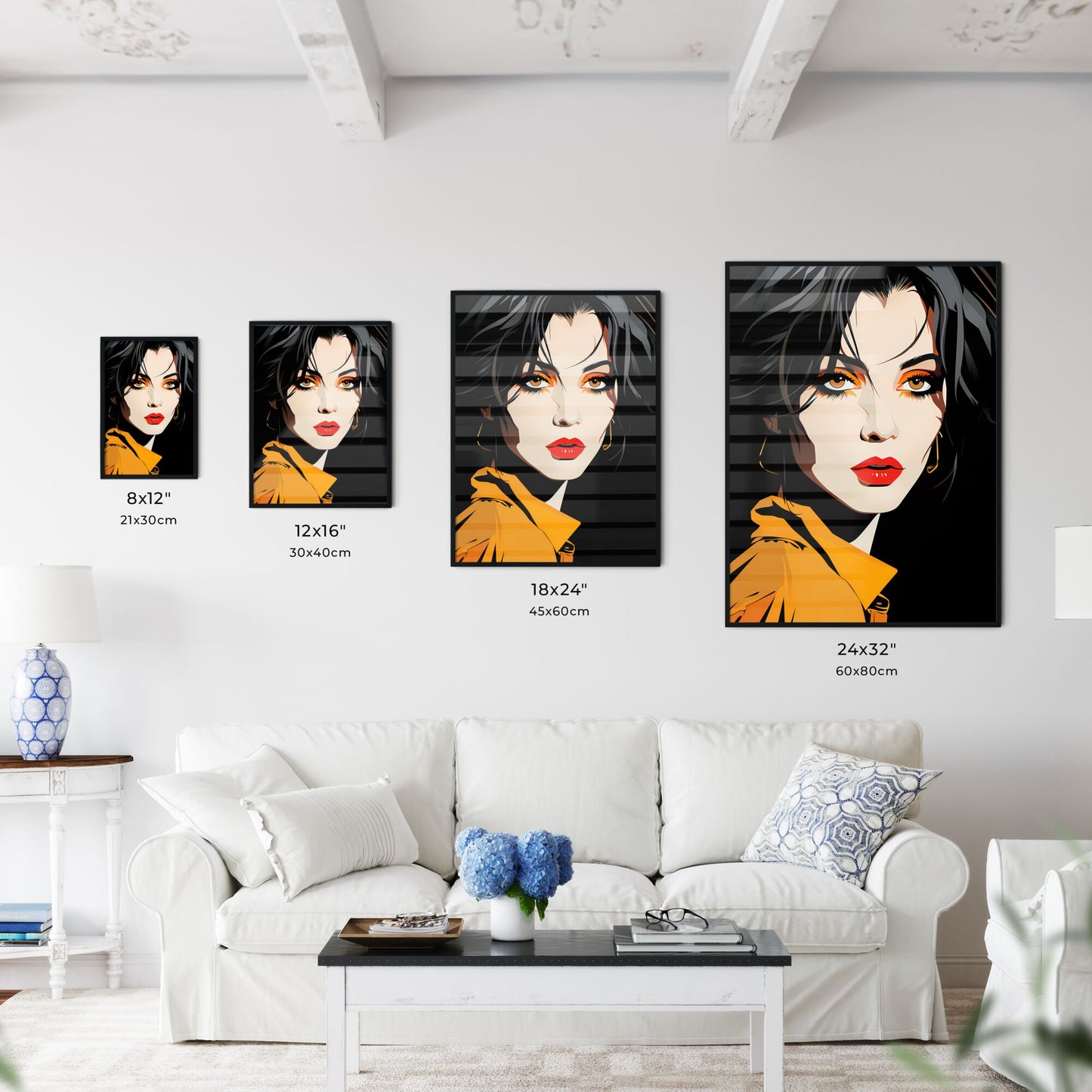 A Poster of Illustration - A Woman With Black Hair And Orange Makeup Default Title