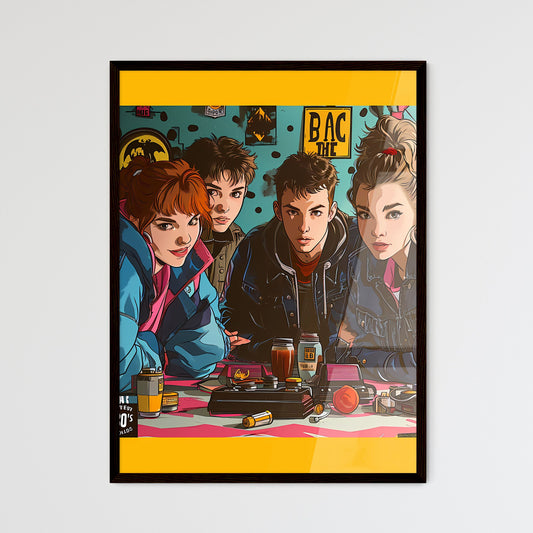 A Poster of 'back to the 80s'in a colorful background - A Group Of People Sitting At A Table Default Title