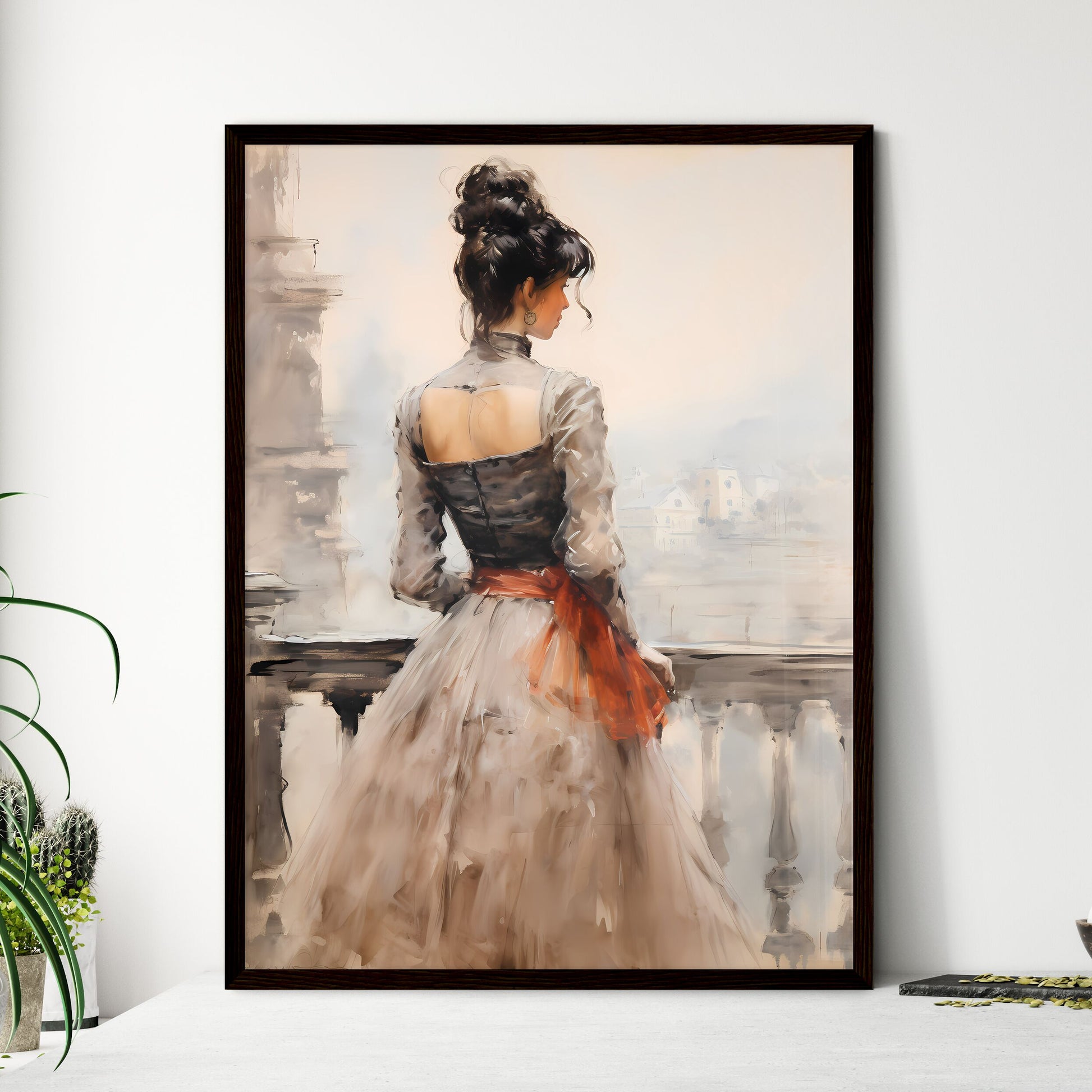 A Poster of rear view of woman with a victor - Framed Art Print