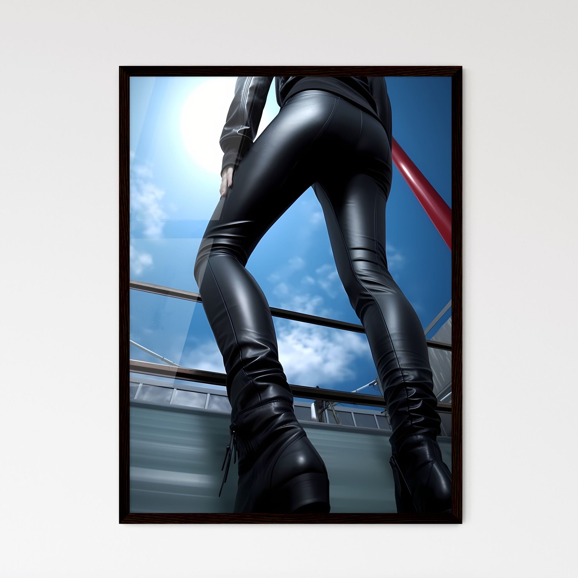A Poster of female black skintight leather pants hips - A Person Wearing  Black Leather Pants And High Heels by HEBSTREIT