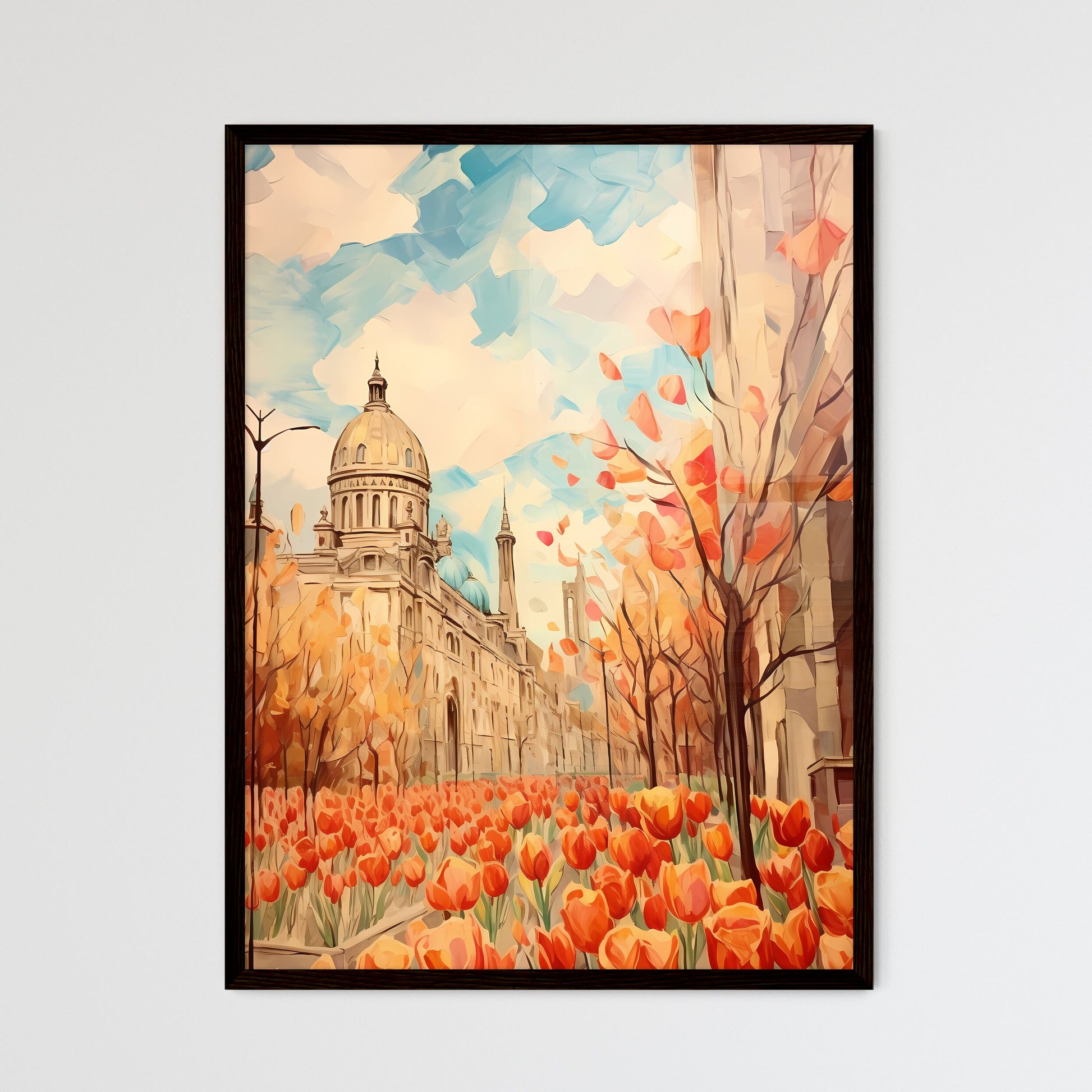 A Poster of cinco de mayo holiday - A Building With A Dome And Flowers Framed Art