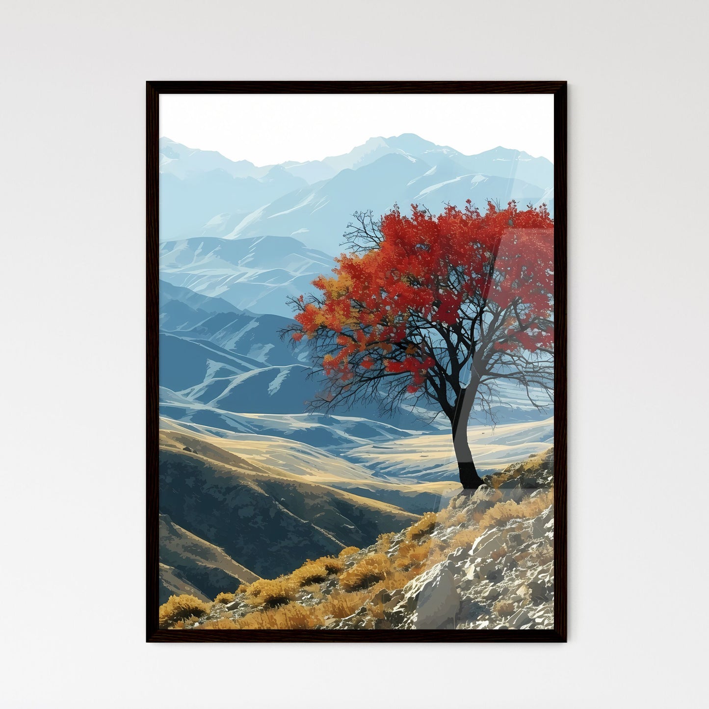 A Poster of winter desert day landscape - A  - Framed Art Print