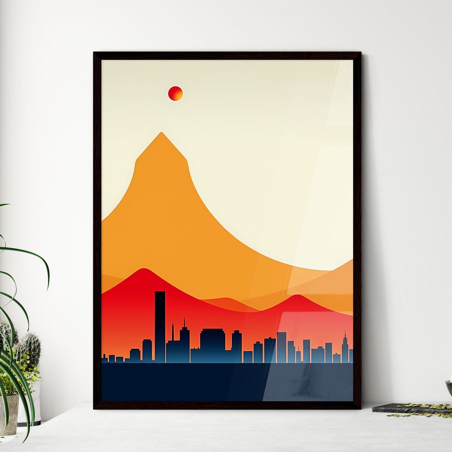 A Poster of minimalist Cape Town skyline - A City In The Mountains Framed Art