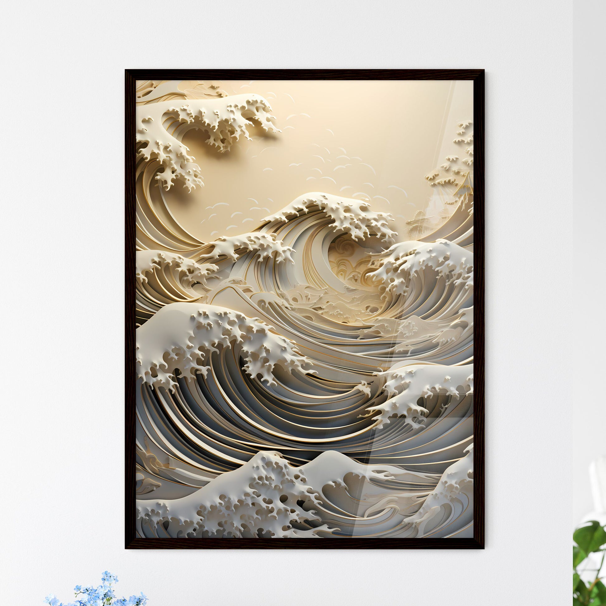 A Poster of gold and silver paper sculpture  - Framed Art Print