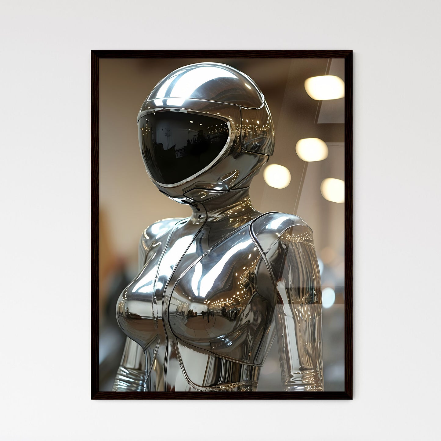 A Poster of a woman wearing chrome reflective body suite  Wall Art