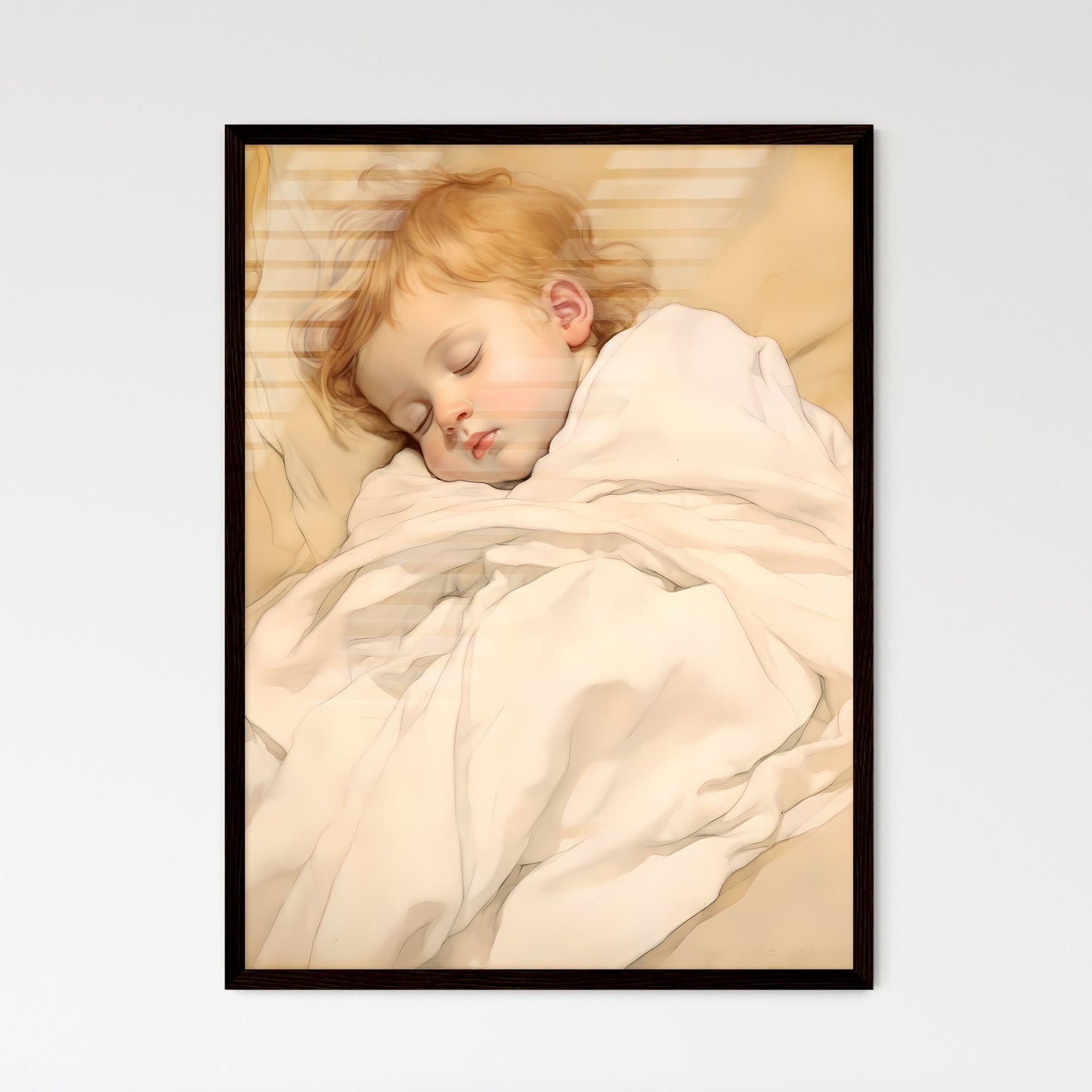 A Poster of baby sleeping in a white blanket - A Child Sleeping In A Blanket Default Title