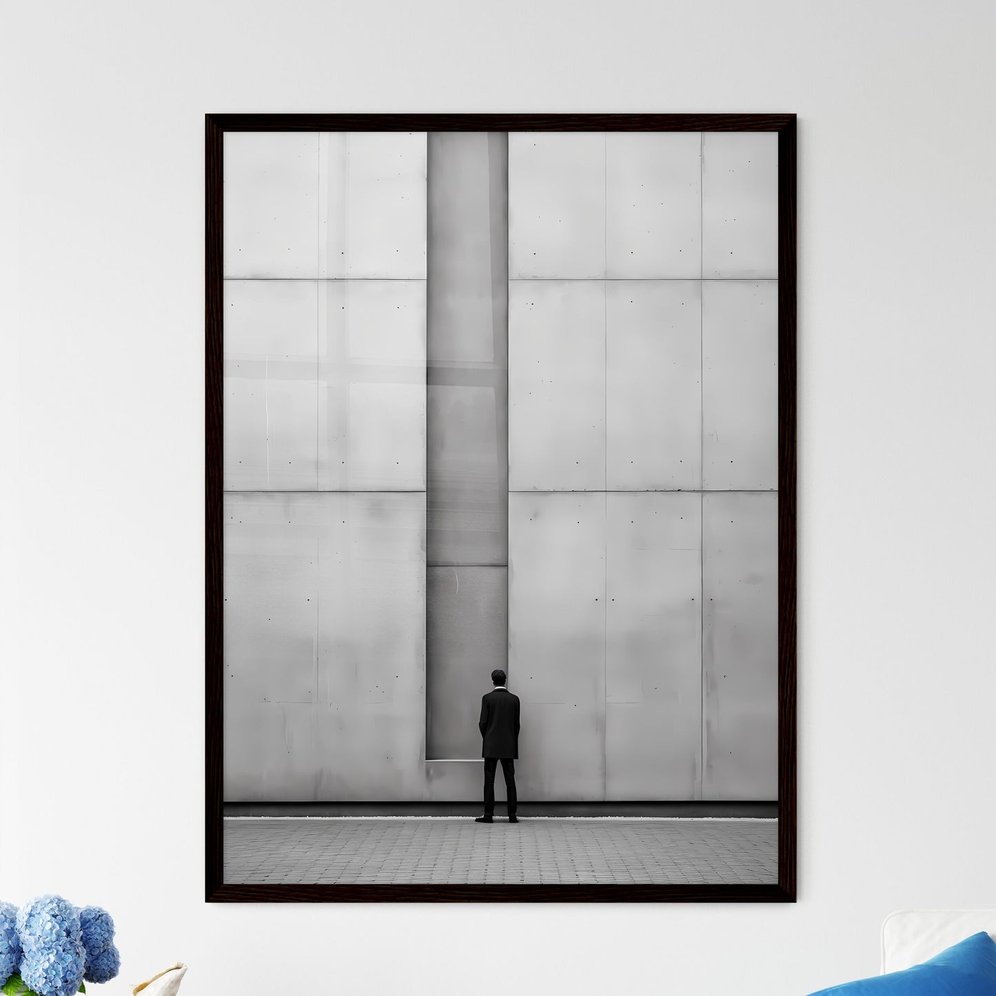 A Poster of diminished minimalism art - A Man Standing In Front Of A Wall Framed Art