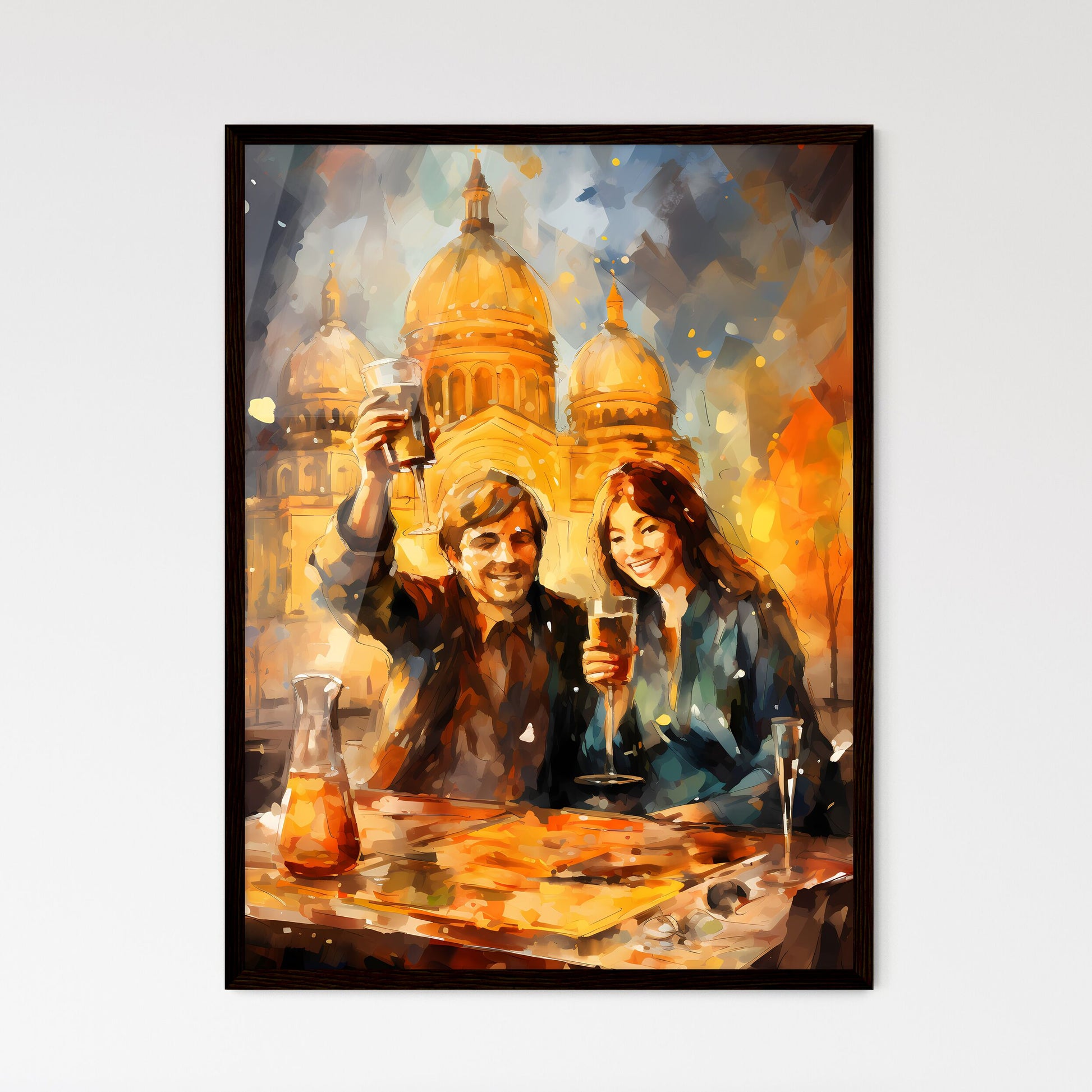 A Poster of happy people celebrating new yea - Framed Art Print