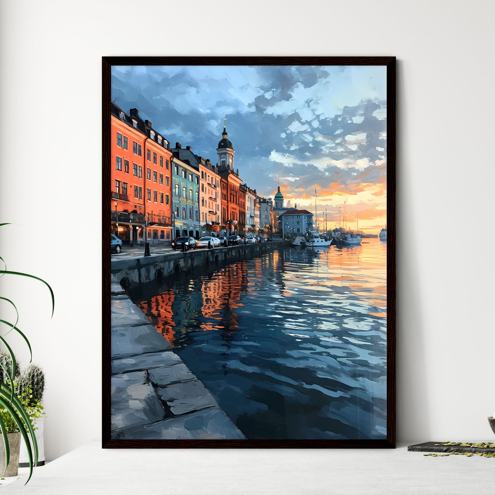 A Poster of Helsinki Capital of Finland - A Water Next To A City Framed Art