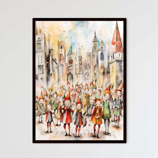 A Poster of whimsical colorful illustration of Christmas Elfs - A Group Of People In Clothing Default Title