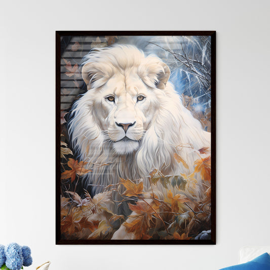 A Poster of A snow-white lion stood on the grass - A White Lion In The Woods Default Title