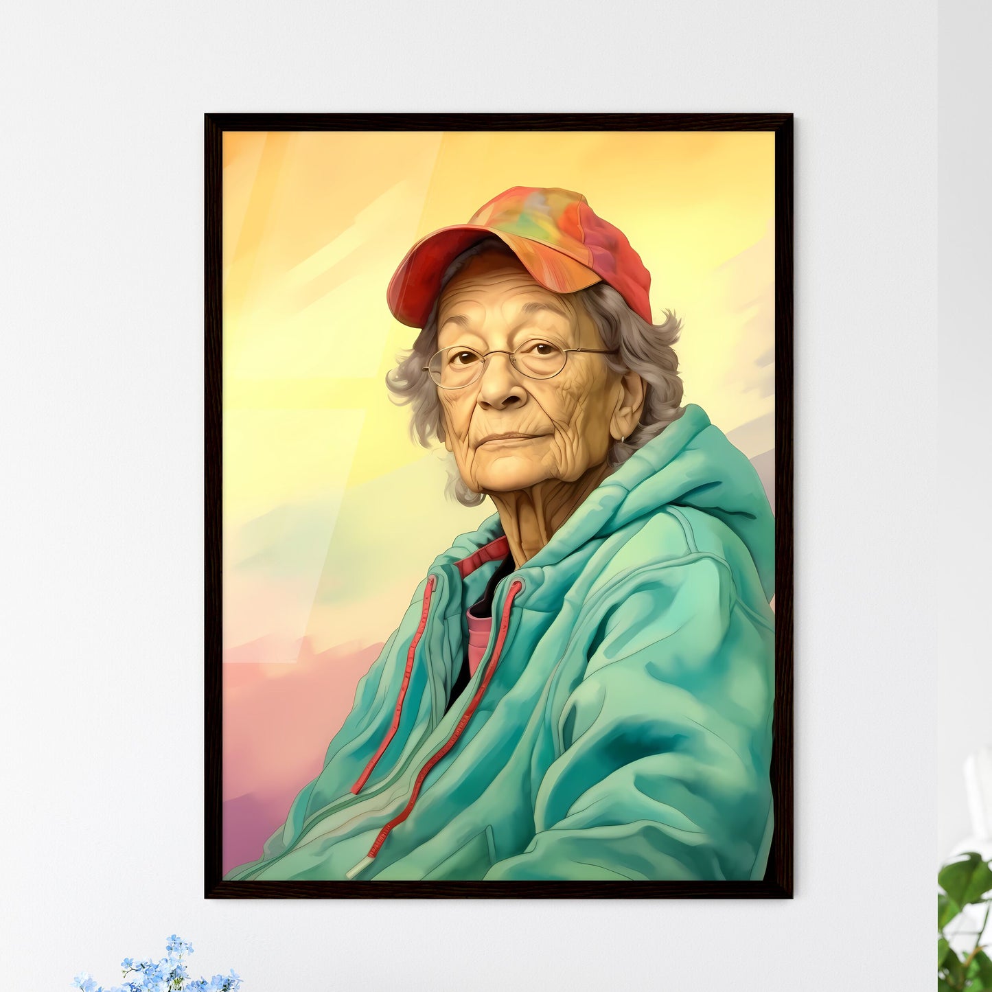 A Poster of Woman in her 70s wearing a styli - Framed Art Print