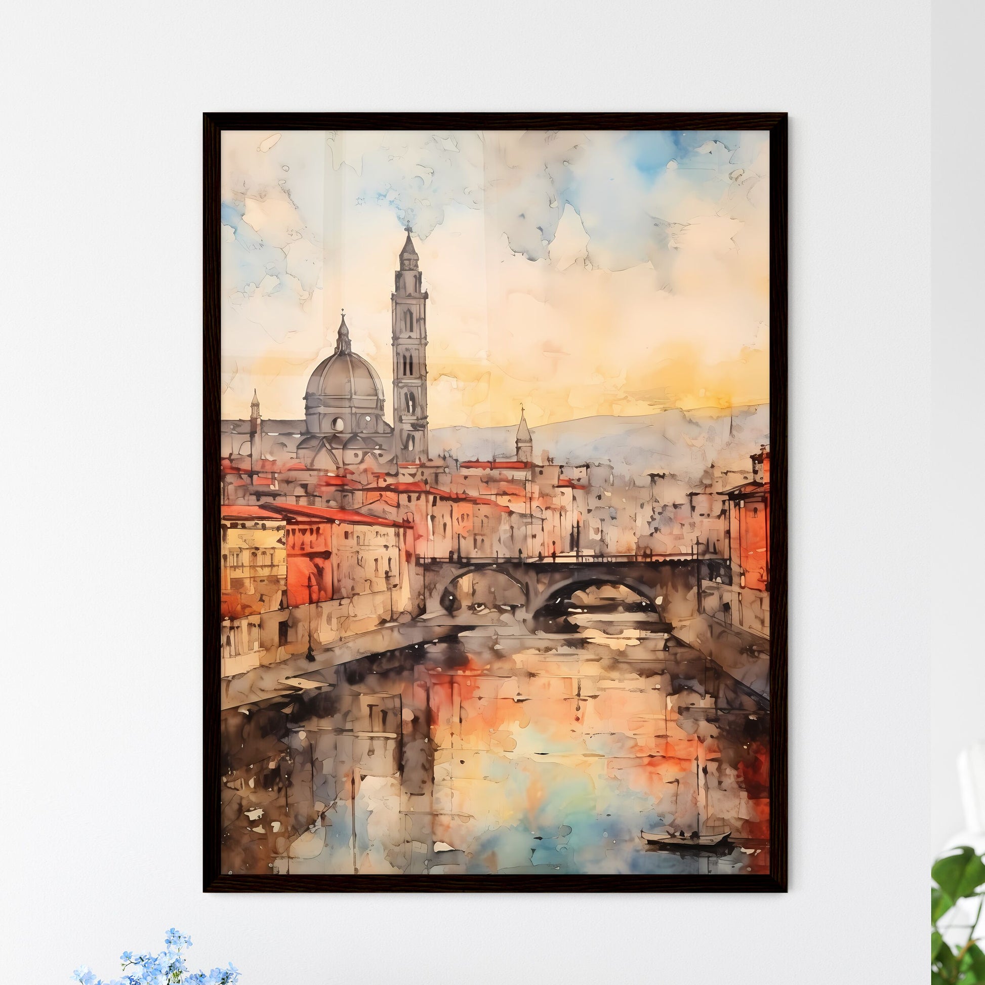 A Poster of paper texture background - A Watercolor Of A City Framed Art