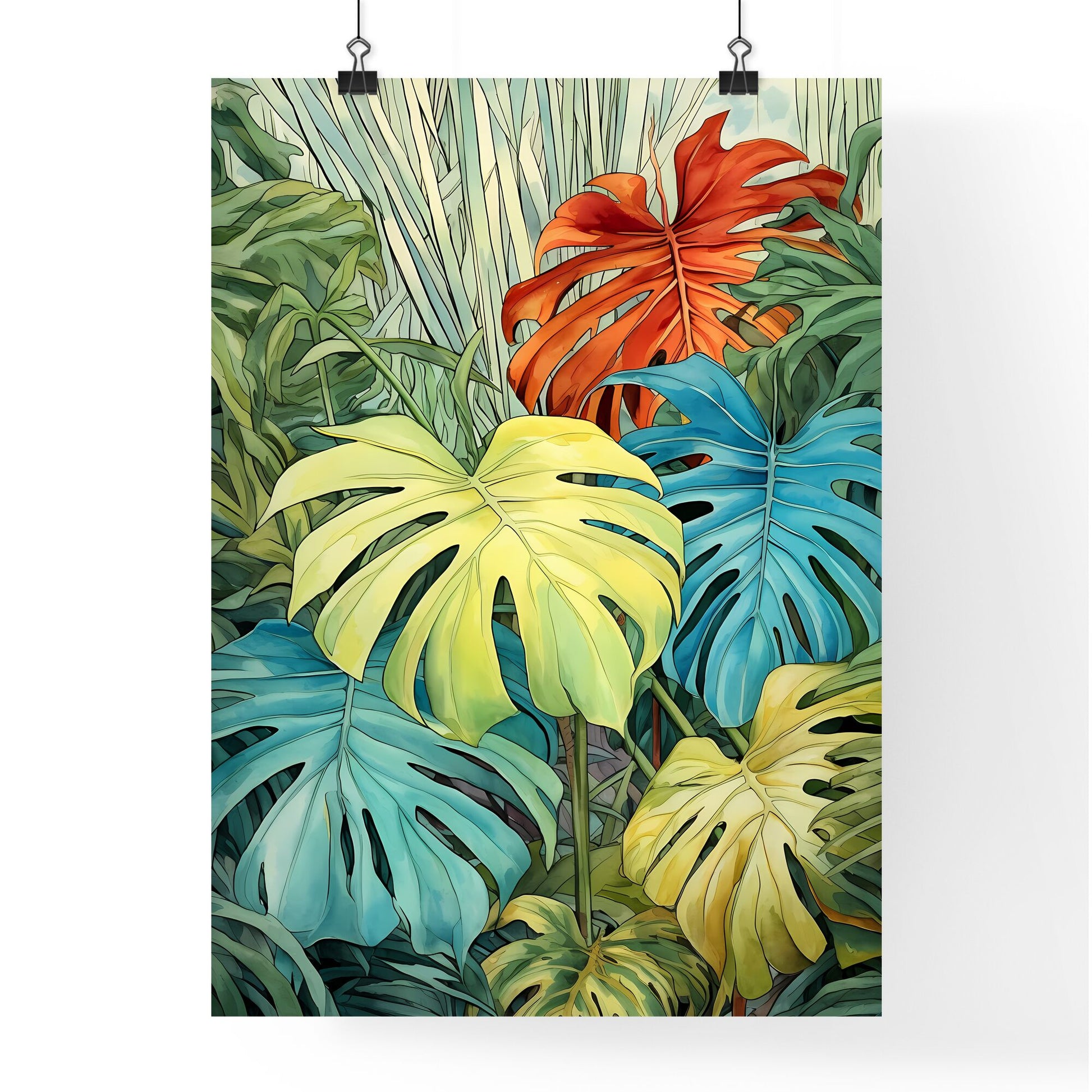 A Poster of tropical leaves - A Group Of Colorful Leaves Default Title