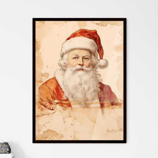 A Poster of santa claus on a beige insulated - Framed Art Print