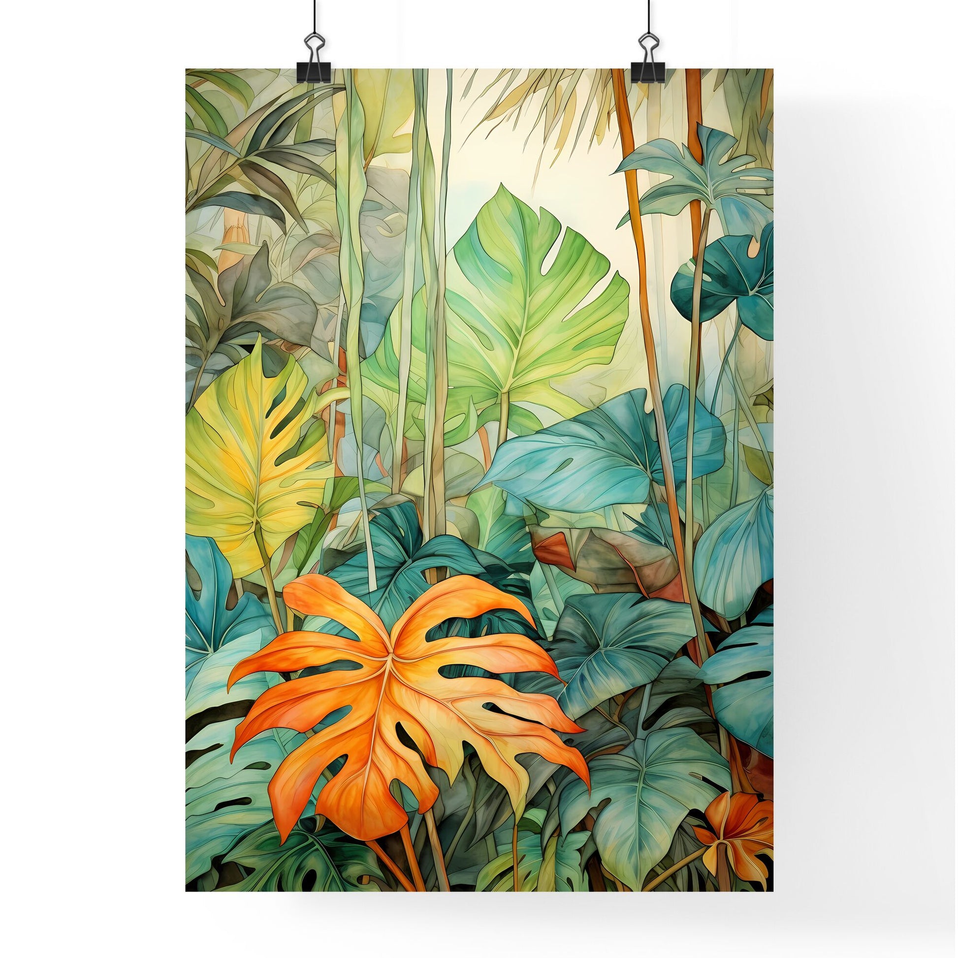 A Poster of tropical leaves - A Painting Of A Tropical Forest Default Title