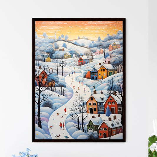 A Poster of snow landscape - A Painting Of A Town With Snow And Trees Default Title