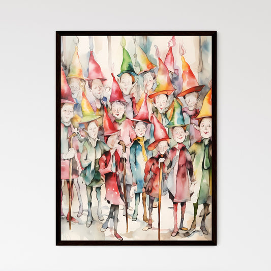A Poster of whimsical colorful illustration of Christmas Elfs - A Group Of Gnomes With Hats Default Title