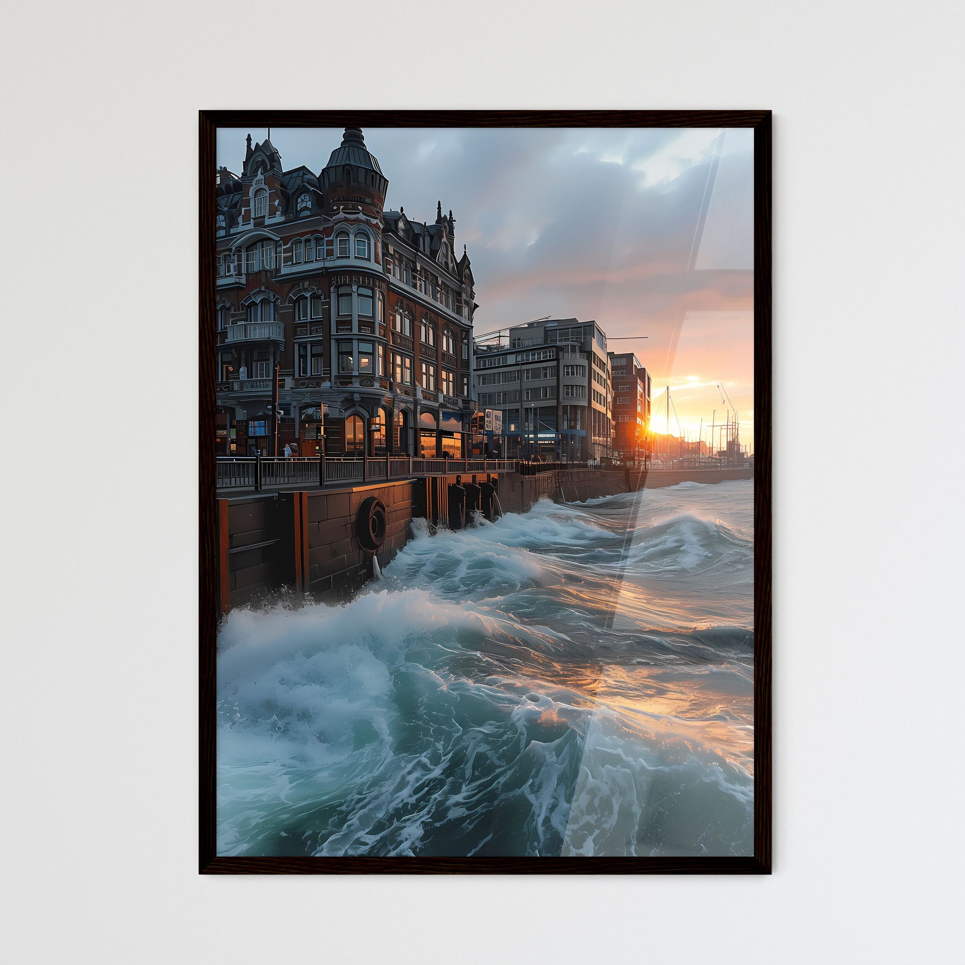 A Poster of Helsinki Capital of Finland - Waves Crashing Waves On A Dock Framed Art