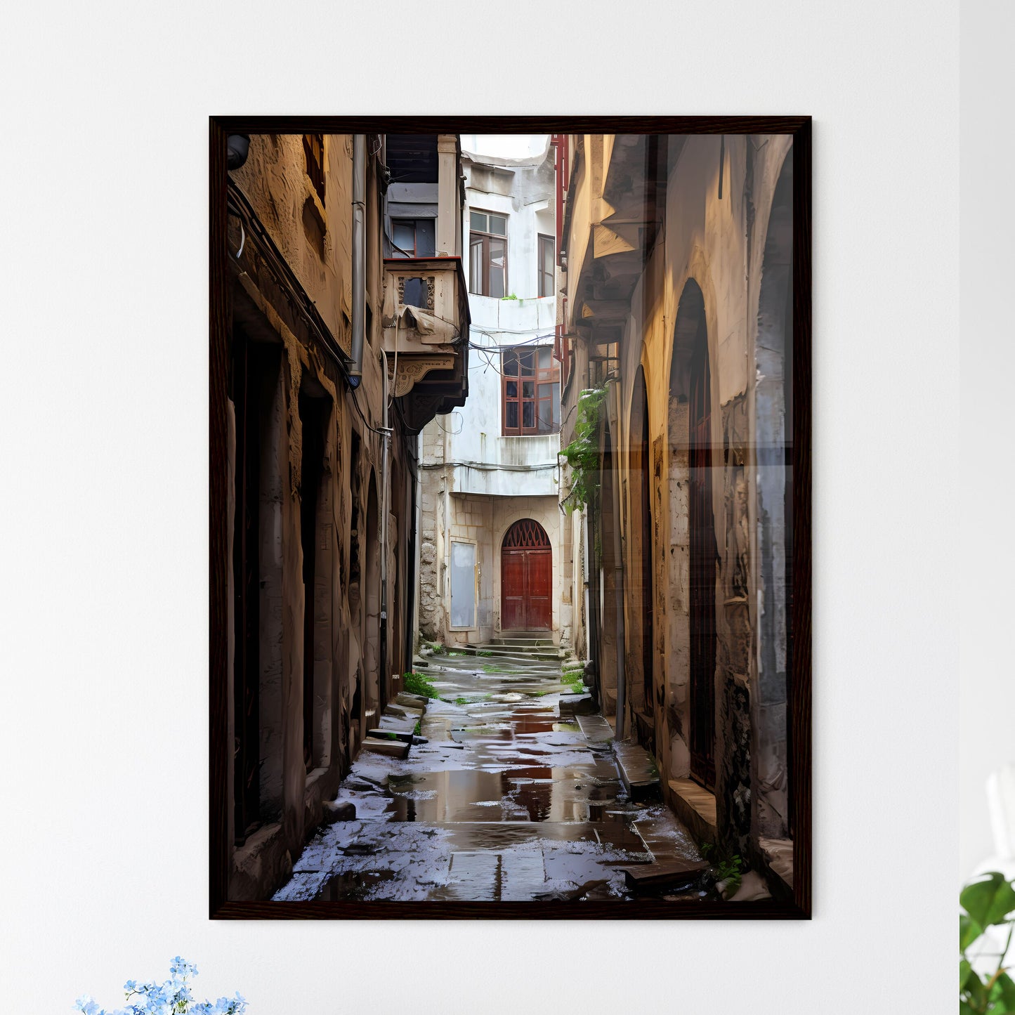 A Poster of Narrow street Ottoman architecture - A Narrow Alley Between Buildings Framed Art