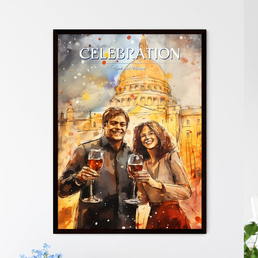 A Poster of happy people celebrating new yea - Framed Art Print