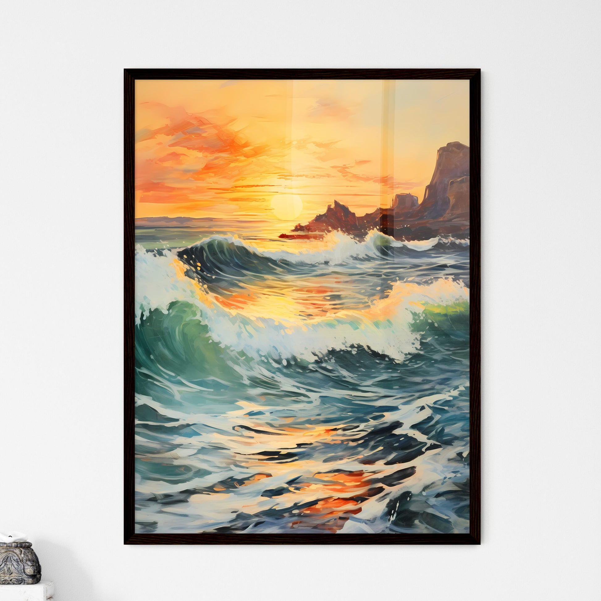 A Poster of breaking ocean wave falling - A  - Framed Art Print