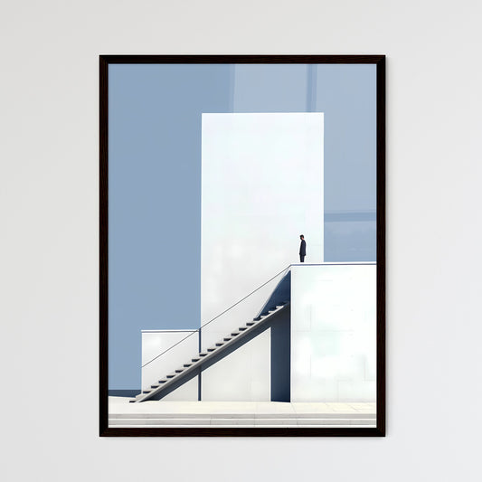 A Poster of diminished minimalism art - A Man Standing On A White Building Framed Art