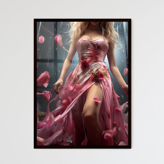 A Poster of A young lady is wearing a pink d - Framed Art Print